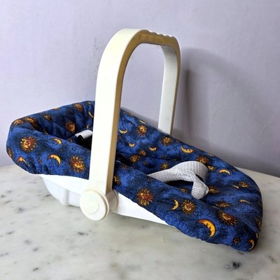 Polyfect Toys Sun Moon Celestial Doll Car Seat Carrier Blue Quilted Vtg Plastic