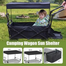 Camping Wagon Sun Shelter Beach Trolley With Canopy Outdoor Cart Pocket