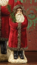 12" Primitive Belsnickle Deep Red Velvet Santa Claus Figure Paper Mache Decor