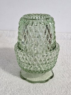 Vintage Indiana Glass Green Diamond Point Style Pattern Fairy Lamp