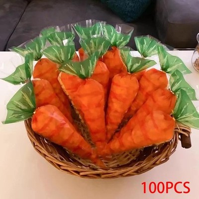 100 Stück Cartoon Ostern Karotte Zapfen Geschenktüten Geschenkverpackung Beutel Leckerlibeutel Kekse