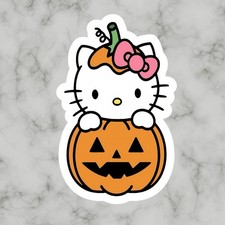 Kitty Cat, Kawaii Cute Fun Halloween Hello Adorable Glossy Vinyl sticker, Decal