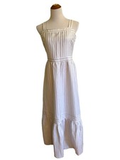 LOFT White/Beige Striped Linen Blend Long Dress 6 NWOT
