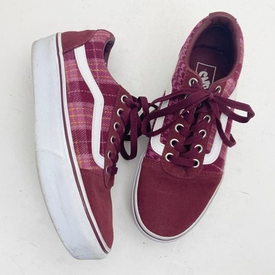 Vans Ward Platform Burgundy Suede Plaid Houndstooth Sneakers Womens Size 7.5