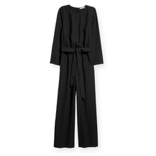 H M Jumpsuit Wide Straight Leg Long Sleeve Back Opening Black Women's Size 4 New