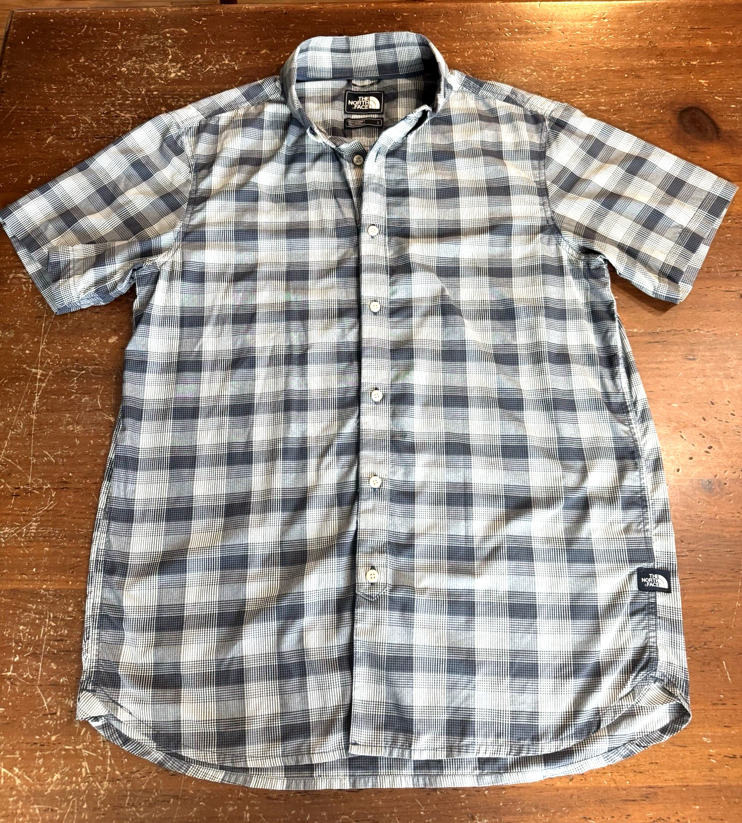 The North Face Shirt Mens Large Plaid Nylon Hiking Fishing Outdoor EUC Blue