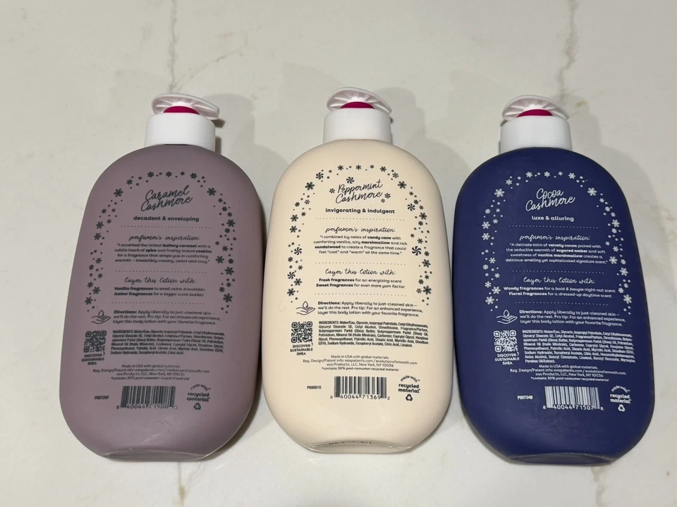 EOS Limited Holiday Lotion Peppermint Caramel Cocoa Cashmere Set Of 3 Sealed - Image 2 of 4