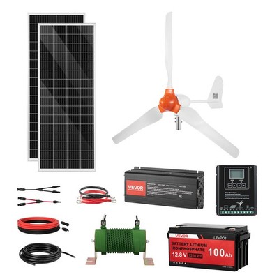 VEVOR 12V 600W Solar Wind Power Kit 2PCS 100W Solar Panels 400W Wind Turbine