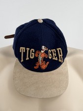 Vintage Disney Store Tigger Hat Navy Blue Wool Suede Brim Leather Strapback