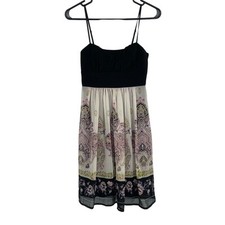 Vintage Babydoll Black Fit and Flare Y2K Green Pink Floral Knee Length Dress