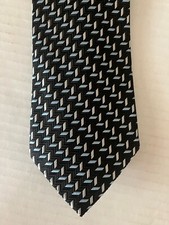 Geoffrey Beene Men's Necktie Tie Silk Black Gray Blue Dash Marks Wide