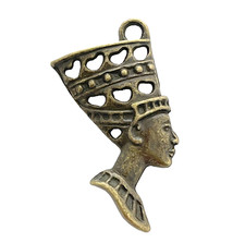 2 Antiqued Gold Bronze 40x19mm Nefertiti Egyptian Queen Bead Drop Pendant Charm
