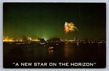 Postcard CA Long Beach Arena Convention Hall Night View Fireworks Chrome  J001