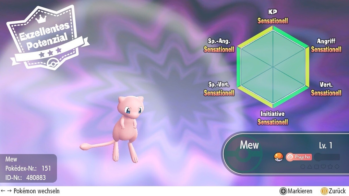 🟣Pokémon Lets Go Pikachu/Evoli Mew IV6 deutsch Pokeball Plus