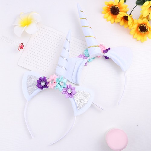 5x Einhorn Stirnbänder Set - Kindergeburtstag Haarreif Mit Blumen