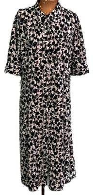Elie Tahari Shirt Dress Size 14 Black White Floral Stretch Short Sleeve Career