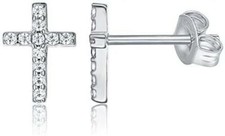 14K Gold Plated Sterling Silver Earrings CZ Cross Stud Earrings For Girls Teens