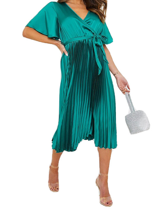 New In The Style Jac Jossa Pleated Wrap Midi Dress Green Size UK 16 image 4