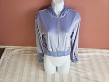 Womens Topshop Periwinkle Blue Crushed Velvet Cropped Hoodie Sweatshirt Size 8