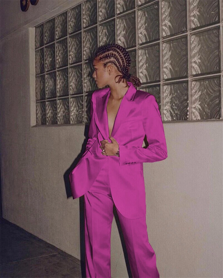 Trajes de seda satinado para mujeres damas trabajo oficina ropa boda graduación esmoquin trajes 2 piezas Foto 4 de 4