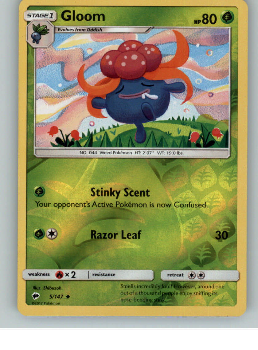 2017 pokemon Burning Shadows reverse holo Gloom 5/147
