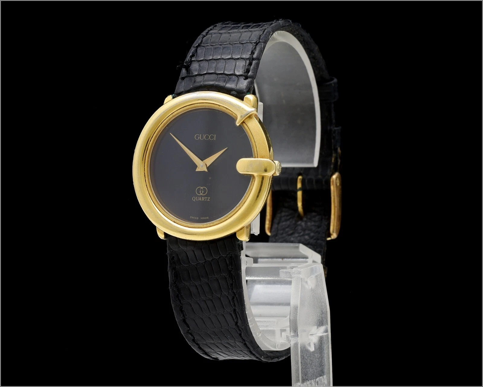 Montre vintage GUCCI 3600 cadran noir quartz unisexe bracelet cuir