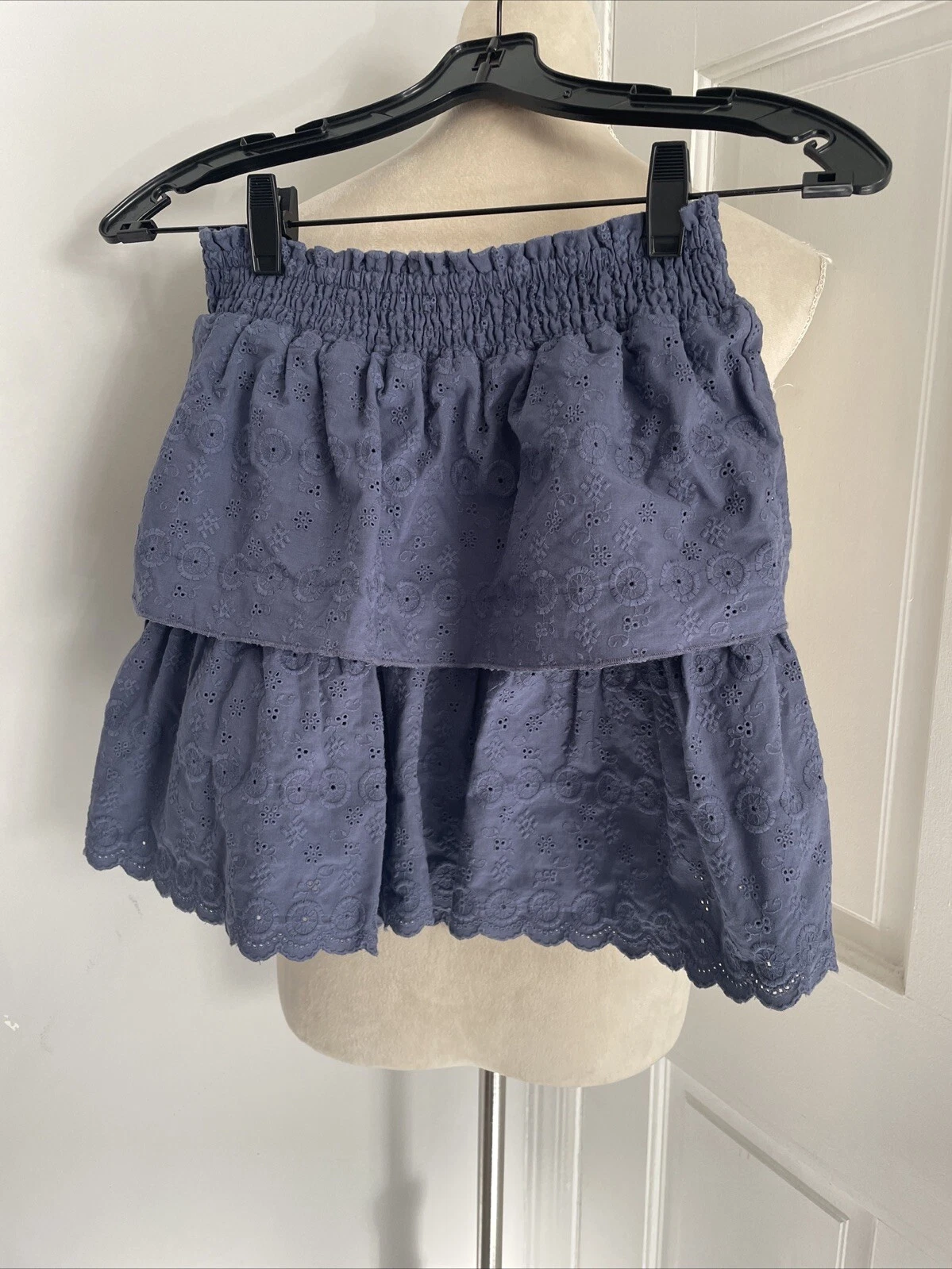 Aqua Girls Cotton Eyelet Smocked Short Skirt Blue Size L 10/12 Holiday Outfit