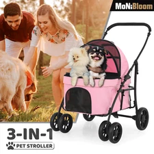4 Wheels Foldable Dog Stroller 3-in-1 Multifunction Car Seat Travel Dog Cat Cage