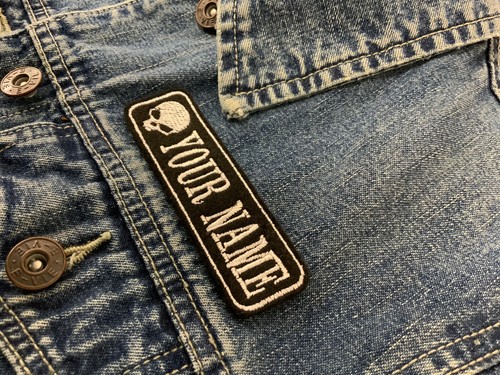 PERSONALISIERTER 1-ZEILIGER TOTENKOPF NAMENSAUFNÄHER BIKER ABZEICHEN BESTICKT PATCH FILZ CORDURA - Bild 3 von 8