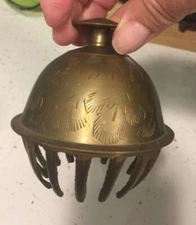 Bell Brass Elephant Claw Prayer 3.5” Vintage Tibetan Temple Etched India  Dance