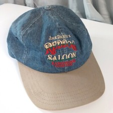 Vintage Jack Daniels Reddog Saloon Denim Blue Tan Hat Adjustable Made in USA