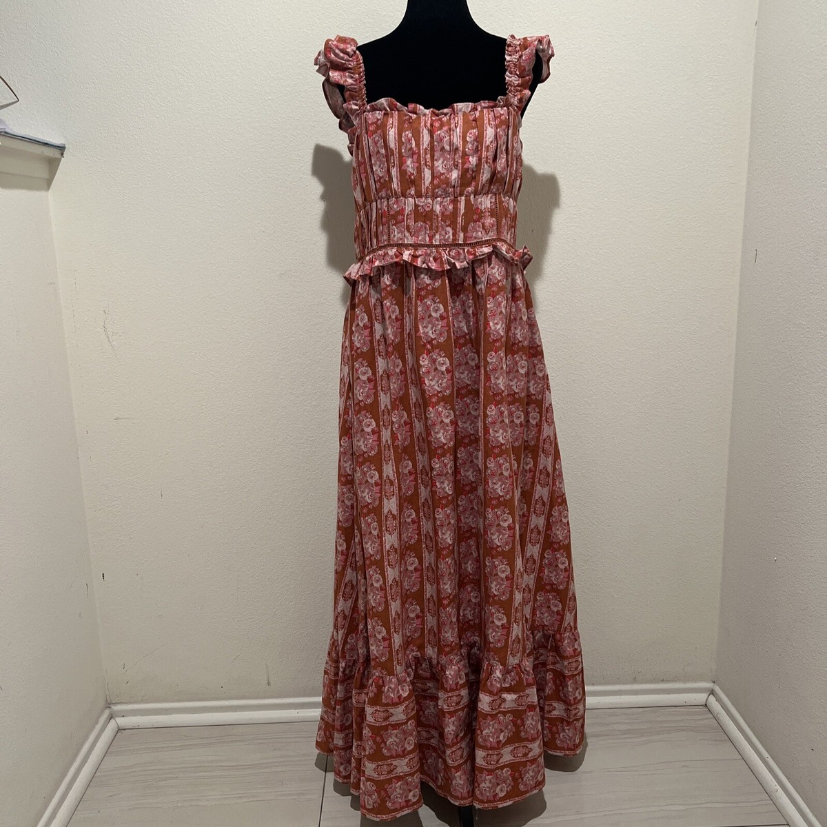 open lace back dress FLORAL RUFFLE STRAP DETAIL PLEATED MIDI DRESS  Southern Gifted