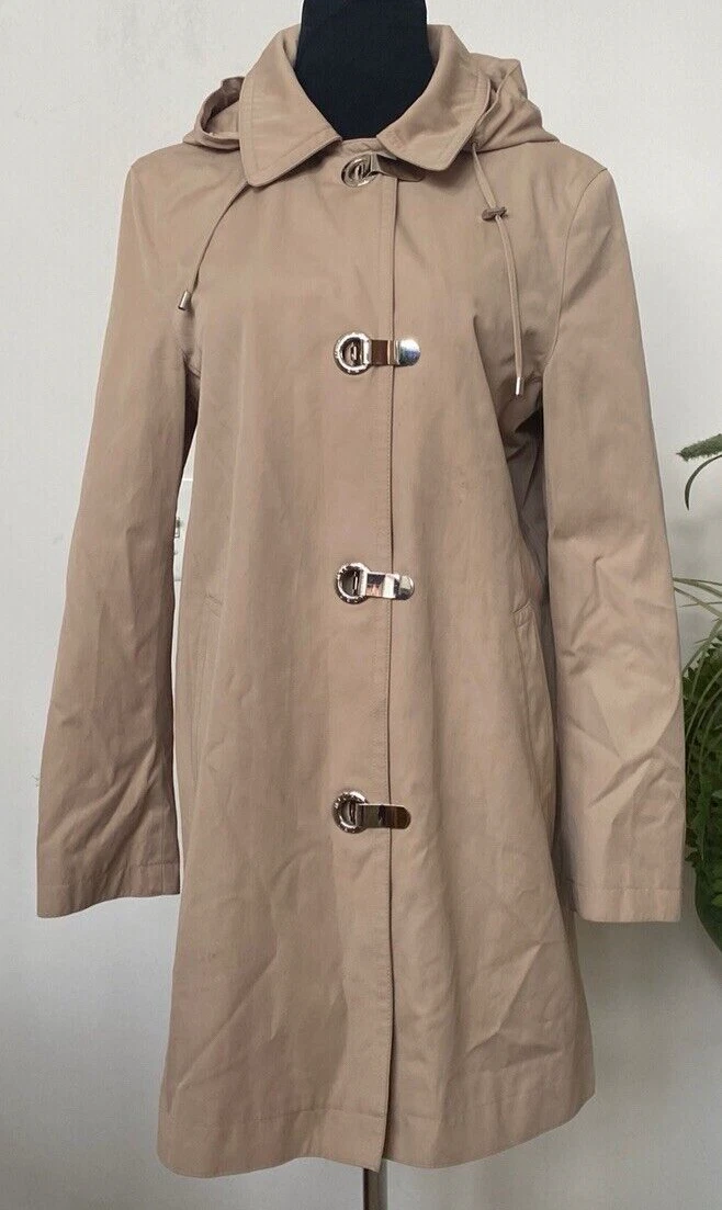 Michael Kors trincea donna beige poliestere con cappuccio taglia L G ottime condizioni! MSRP $280
