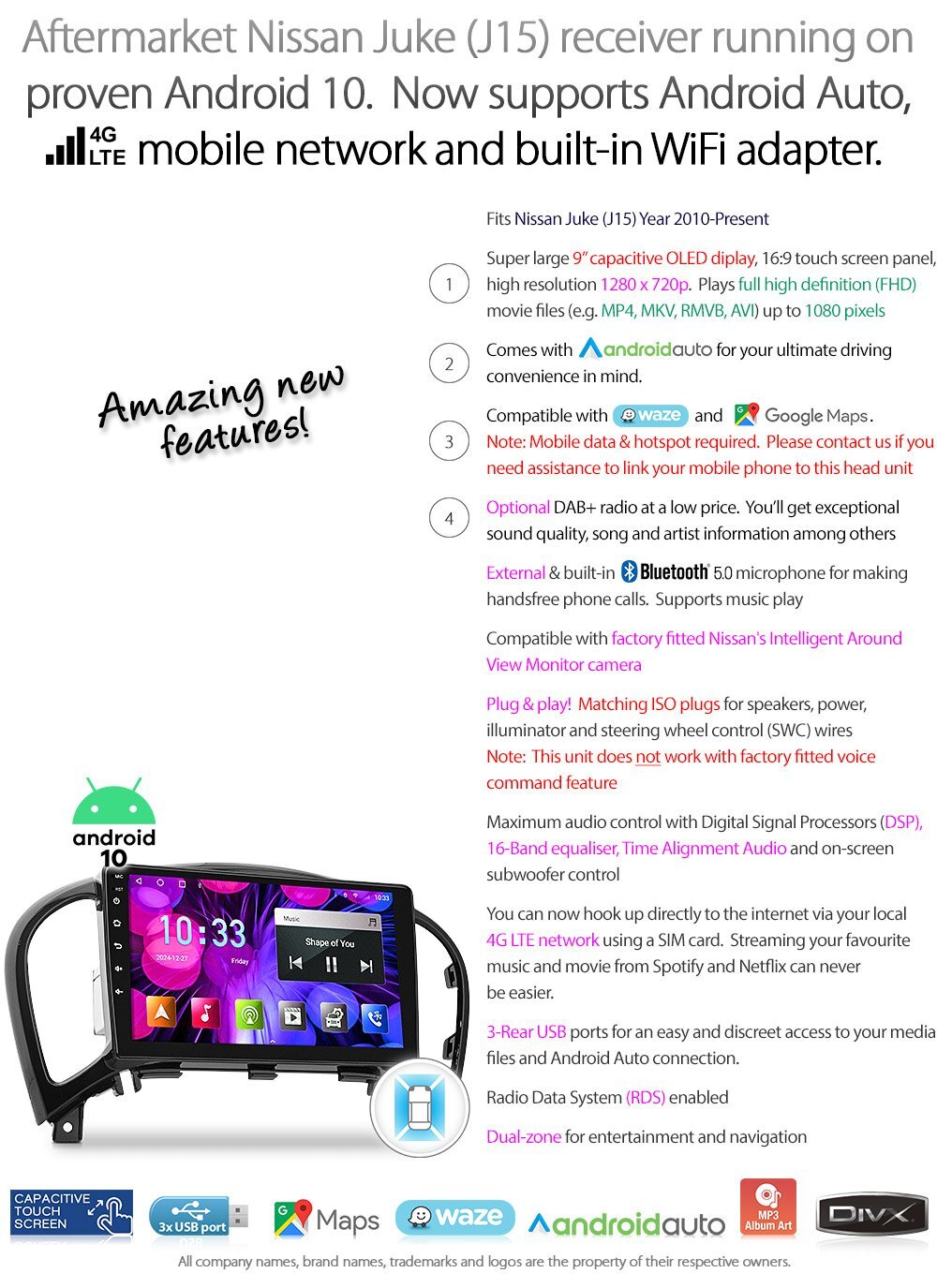 9" Android MP3 Car Player For Nissan Juke J15 Stereo Radio GPS Head