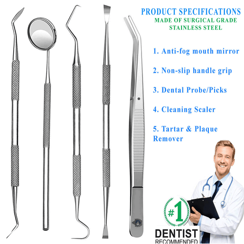 Dental Teeth Cleaning Kit Dentist Floss Plaque Remover Oral Care Tooth Tools 5PC - Picture 4 of 8