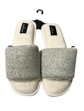 Cuddl Duds Slip On Slippers M 7-8 Gray Heather Ivory Velour Cozy Comfy NWOB