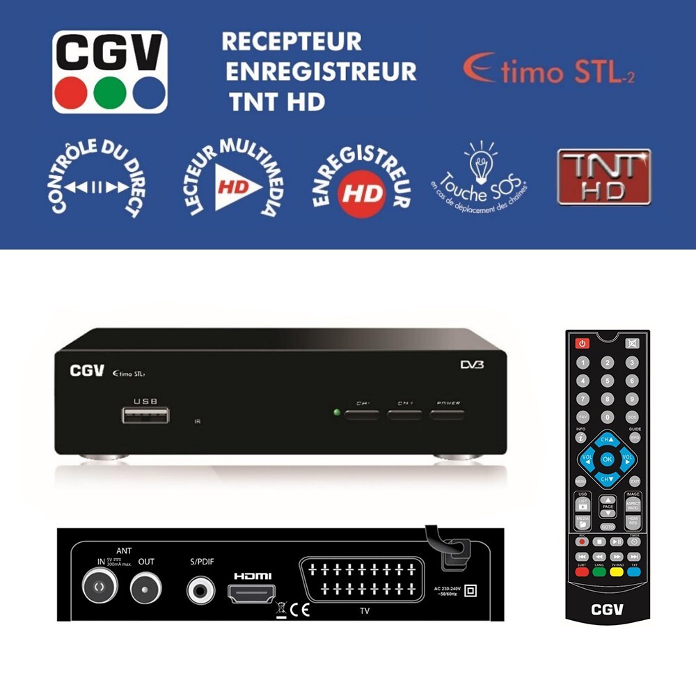 Décodeur TNT HD CGV Etimo résout les pannes de réception avec enregistreur PVR