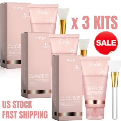 3 Pack Collagen Overnight Wrapping Peel Off Facial Mask Renewal Night Skin Care