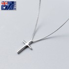 Genuine 925 Sterling Silver Plain Jesus Cross Crucifix Pendant Necklace Women's