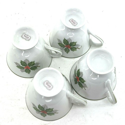 Vintage 1960s Norleans Imported Japan Tea Cups White w/Christmas Holly - Picture 3 of 7