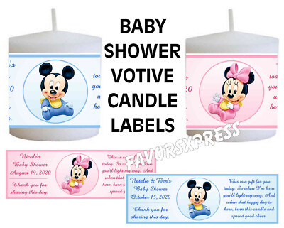 MICKEY MOUSE MINNIE MOUSE DISNEY BABY SHOWER FAVORS VOTIVE CANDLE LABELS 