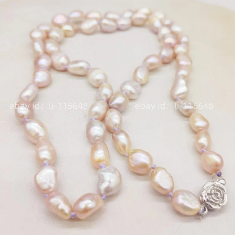 Collar de perlas cultivadas de agua dulce natural púrpura claro de 8-9 mm 24 pulgadas Foto 3 de 3