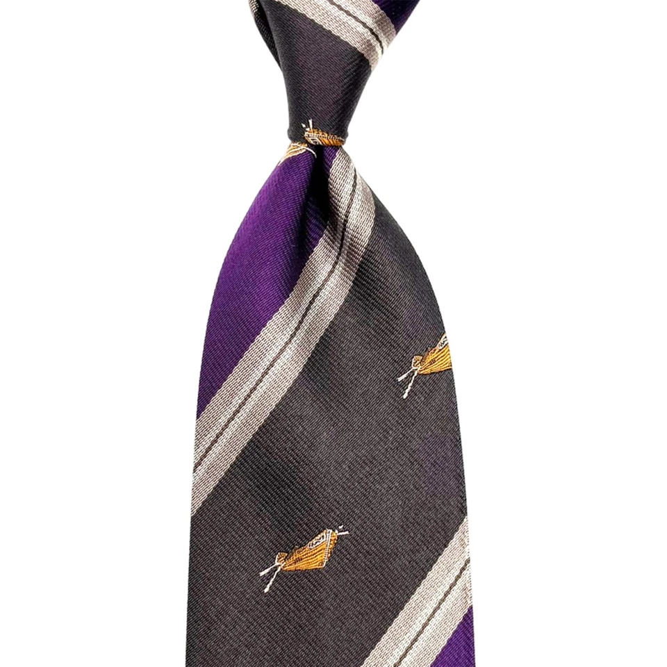 Corbata Tino Cosma - Gris Púrpura Rayas Diagonales con Borlas Patrón Seda Italia Corbata Foto 2 de 4