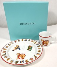 NEW NIB 2-PC TIFFANY CO ALPHABET BEARS CHILDS DIVIDED PLATE CUP Feeding SET