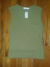 Nuevo con etiquetas Top tejido sin mangas con sobrepelliz verde aguacate Brooks Brothers para damas talla XS