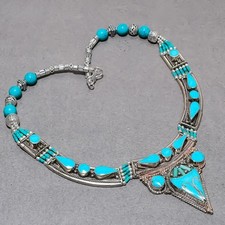 Turquoise Gemstone Tibetan Necklace Nepalese Handmade Jewelry Nepali 18" N49