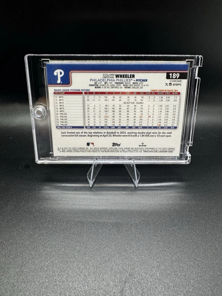 2025 Topps Chrome Image Variation Zack Wheeler  #189 Red Speckle Refractor /5 - Image 2 of 2