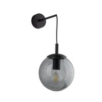 Wandleuchte Wandlampe Rauchglas Metall H: 45 Cm B: 18 Cm E27 Kugel Schirm Modern
