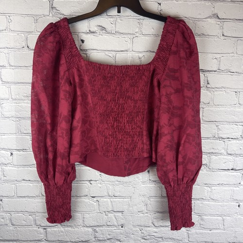 Anthropologie Top Blouse Women’s XS Romantic Red Puff Sleeve Floral Smocked Back - Picture 7 of 10