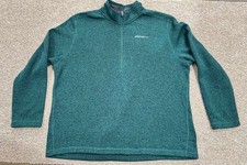 907 Eddie Bauer Men's XXL Green 1/2 Zip Knit Fleece Sweatshirt, 100 Polyester
